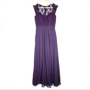 Bill Levkoff plum purple lace & chiffon formal bridesmaid maxi dress size 2 B87